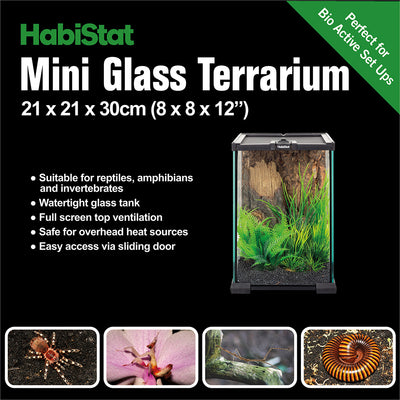 HabiStat Mini Glass Terrarium, 20 x 20 x 30cm (8 x 8 x 12"), Built