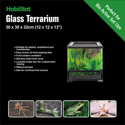 HabiStat Glass Terrarium, 30 x 30 x 32cm (12 x 12 x 13"), Built