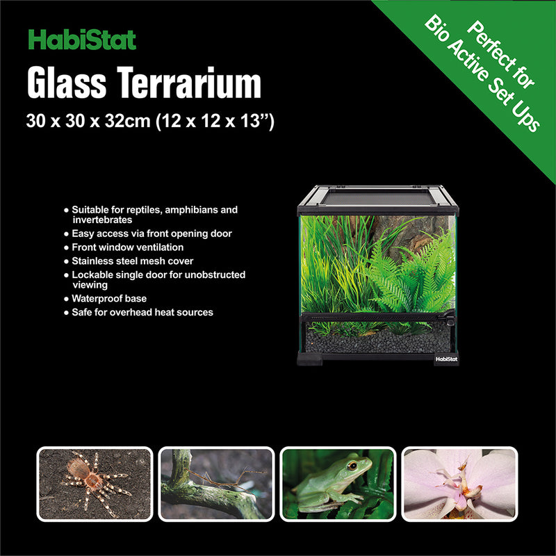 HabiStat Glass Terrarium, 30 x 30 x 32cm (12 x 12 x 13"), Built