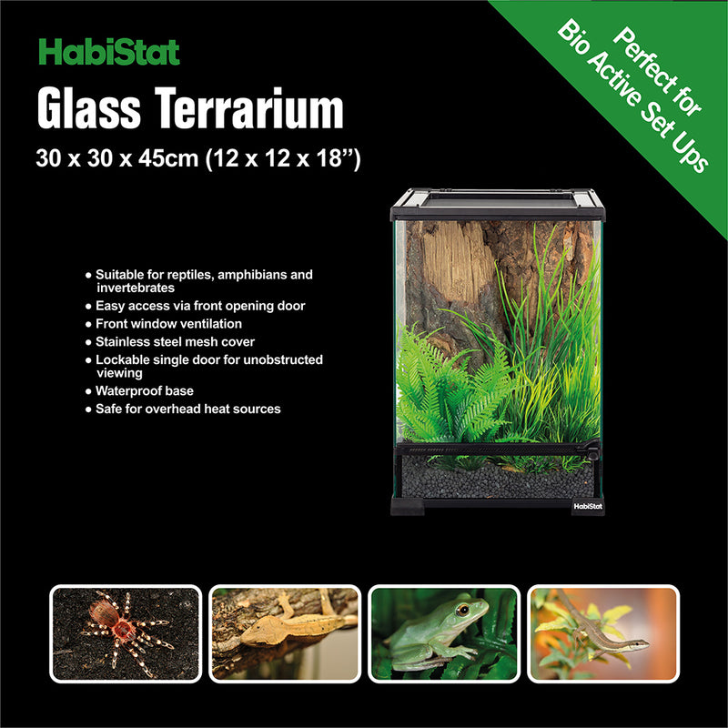 HabiStat Glass Terrarium, 30 x 30 x 45cm (12 x 12 x 18"), Built