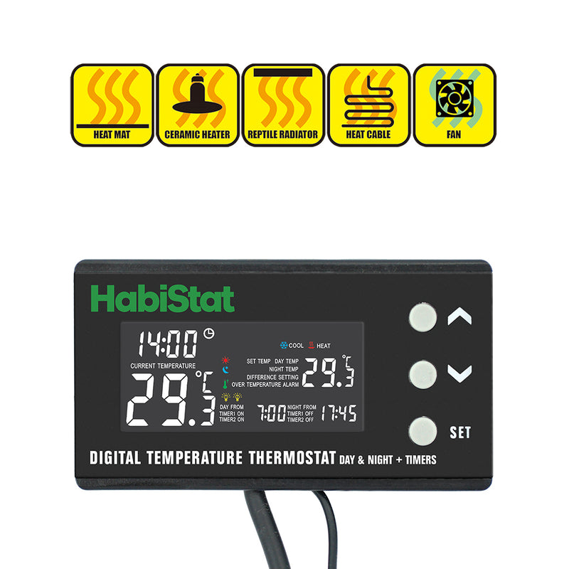 HabiStat Digital Temperature Thermostat, Day/Night, Timer, 600 Watt